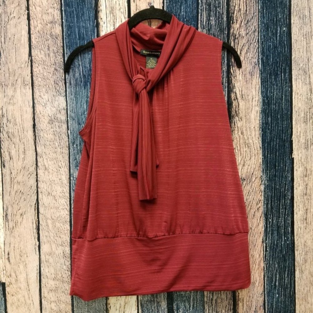 Sleeveless Half-Cowl Tie Neck Top